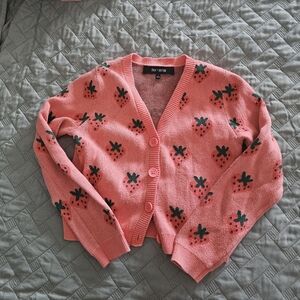 Chloe + Jaamine Pink Cardigan with Strawberry Motif